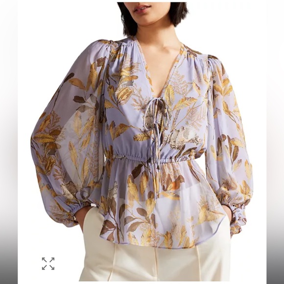 Ted Baker Harpier Long Sleeve Tie Front Blouson Top - Size 10 NWT - Picture 1 of 7